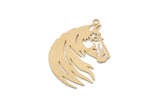 Brass Horse Charm, 6 Raw Brass Horse Charms With 1 Loop, For Jewelry Making (32x22.5x0.60mm) SMP2983