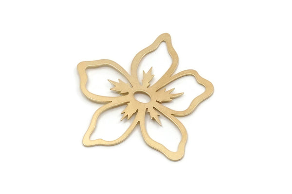 Brass Flower Charm, 4 Raw Brass Flower Charms, Brass Earring Charms, Brass Charms for Jewelry Making (37x37x0.60mm) SMP2933