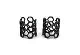 Black Honeycomb Ring, Oxidized Black Brass Adjustable Honeycomb Rings N0014 S195