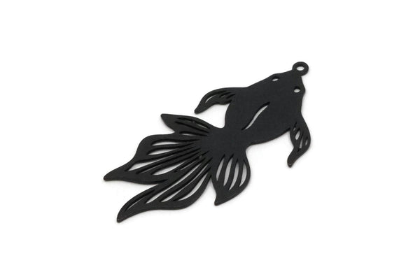 Black Fish Charm, 4 Oxidized Black Brass Gold Fish Shaped Charms With 1 Loop, Findings (40x20x0.60mm) SMP0401 A6260