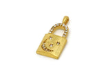 Gold Lock Charms, 2 Gold Plated Brass Lock Shaped Charms With 1 Loop, Pendants, Earring Findings (21x10mm) SY0092