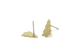 Earring Studs, 8 Raw Brass Tree Shaped Stud Earrings (13x9x0.80mm) SMP3280 - KAYNAKLI