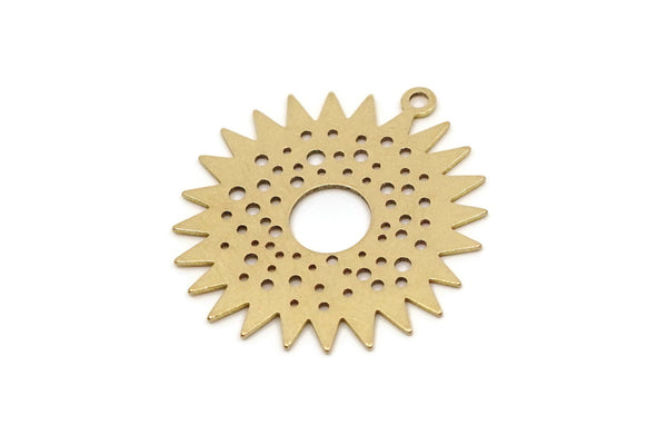 Brass Sun Charm, 8 Raw Brass Sun Charms With 1 Loop, Earring Charm Findings (27x25x0.60mm) SMP2762