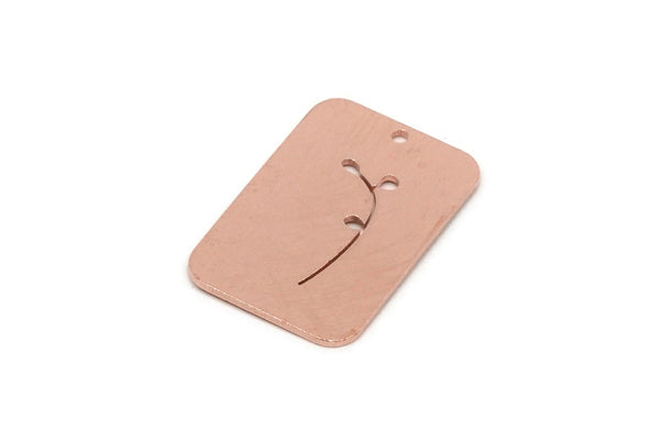 Copper Rectangle Charm, 4 Raw Copper Branch Patterned Rectangle Shaped Charms With 1 Hole, Findings (25x17x0.80mm) SMP2902