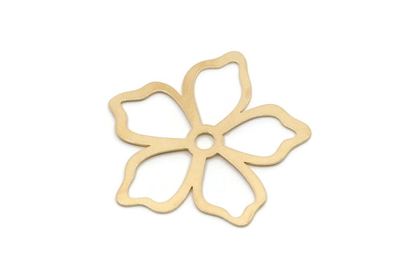 Brass Flower Charm, 4 Raw Brass Flower Charms, Brass Earring Charms, Brass Charms for Jewelry Making (38x39x0.60mm) SMP2931