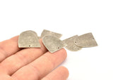 D Shaped Charm, 6 Antique Silver Plated Brass Textured D Shaped Connectors With 2 Holes, Earrings, Findings (20x20x0.50mm) D0809 H0796