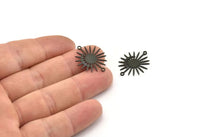 Black Sun Charm, 12 Oxidized Black Brass Moon And Sun Charms With 2 Loops, Connectors (24x20x0.60mm) A3198 H0834
