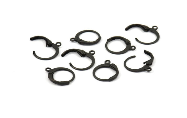 Black Earring Clasp, 24 Black Oxidized Brass Leverback Earring Clasps (12x14mm) A0897 S593