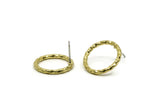 Brass Geometric Earring, 4 Hammered Raw Brass Circle Stud Earrings (17.5x1.9mm) N0260