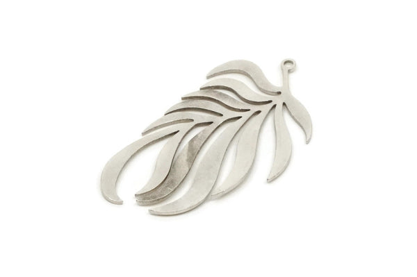 Silver Leaf Charm, 2 Antique Silver Plated Brass Leaf Charms, Brass Earring Charms, Charms for Jewelry Making (49x25x0.80mm) SMP1451 A5967