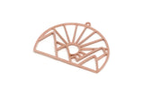 Copper Round Charm, 2 Raw Copper Rising Sun And Mount Patterned Round Shaped Charms With 1 Loop, Charm Pendants (29x38x0.80mm) SMP2910