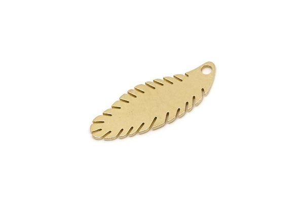 Brass Leaf Charm, 24 Raw Brass Leaf Charms With 1 Loop, Leaf Earrings (20x8x0.60mm) SMP2774