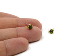 Brass Stud Earrings, 6 Peridot Crystal Rhinestone Beads Brass Stud Earrings Brass Setting for SS18 - 4.3mm SS18 N0279