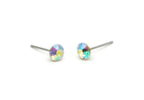 Brass Stud Earrings, 8 AB Aurore Crystal Rhinestone Beads Brass Stud Earrings Brass Setting for SS24 - 5.3mm SS24 D1319
