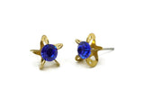 Brass Stud Earrings, 8 Sapphire Crystal Rhinestone Beads Brass Stud Earrings With 5 Holes, Brass Setting for SS24 - 5.3mm SS24 D1273