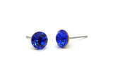 Brass Stud Earrings, 6 Sapphire Crystal Rhinestones Beads Brass Stud Earrings Brass Setting for SS39 - 8.3mm SS39 D1275
