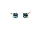 Brass Stud Earrings, 8 Aquamarine Crystal Rhinestone Beads Brass Stud Earrings Brass Setting for SS24 - 5.3mm SS24 N0678