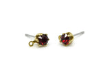 Brass Stud Earrings, 6 Siam Crystal Rhinestone Beads Brass Stud Earrings Brass Setting for SS18 - 4.3mm SS18 N0279