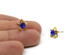 Brass Stud Earrings, 8 Sapphire Crystal Rhinestone Beads Brass Stud Earrings With 5 Holes, Brass Setting for SS24 - 5.3mm SS24 D1273