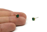 Brass Stud Earrings, 8 Emerald Crystal Rhinestone Beads Brass Stud Earrings Brass Setting for SS24 - 5.3mm SS24 D1302