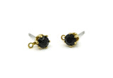 Brass Stud Earrings, 6 Jet Crystal Rhinestone Beads Brass Stud Earrings Brass Setting for SS18 - 4.3mm SS18 N0279