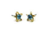 Brass Stud Earrings, 6 Aquamarine Crystal Rhinestone Beads Brass Stud Earrings Brass Setting for SS18 - 4.3mm SS18 N0374