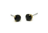 Brass Stud Earrings, 8 Jet Crystal Rhinestone Beads Brass Stud Earrings Brass Setting for SS24 - 5.3mm SS24 D1302