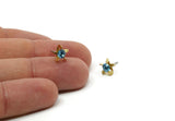 Brass Stud Earrings, 6 Aquamarine Crystal Rhinestone Beads Brass Stud Earrings Brass Setting for SS18 - 4.3mm SS18 N0374