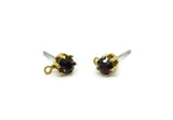 Brass Stud Earrings, 6 Amethyst Crystal Rhinestone Beads Brass Stud Earrings Brass Setting for SS18 - 4.3mm SS18 N0279