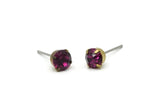 Brass Stud Earrings, 8 Fuchsia Crystal Rhinestone Beads Brass Stud Earrings Brass Setting for SS24 - 5.3mm SS24 D1302