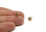 Brass Stud Earrings, 6 Golden Amber Crystal Rhinestone Beads Brass Stud Earrings Brass Setting for SS18 - 4.3mm SS18 N0374