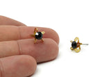 Brass Stud Earrings, 8 Jet Rhinestone Beads Brass Stud Earrings With 5 Holes, Brass Setting for SS24 - 5.3mm SS24 D1273