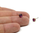 Brass Stud Earrings, 8 Fuchsia Crystal Rhinestone Beads Brass Stud Earrings Brass Setting for SS24 - 5.3mm SS24 D1302