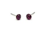 Brass Stud Earrings, 8 Fuchsia Crystal Rhinestone Beads Brass Stud Earrings Brass Setting for SS24 - 5.3mm SS24 D1319