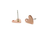 Copper Heart Earring, 6 Raw Copper Heart Stud Earrings With 1 Hole (8x1mm) M02180 SY0418