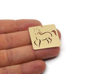 Brass Square Charm, 4 Raw Brass Horse Patterned Square Charms With 1 Hole, For Jewelry Making (30x30x0.60mm) SMP2990
