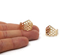 Gold Riddled Ring, 2 Gold Plated Brass Adjustable Riddled Ring Settings (16x17mm / 23 Gauge) MN11 Q0427