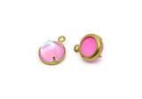 Pink Glass Cabochon, 4 Pink Glass Circle Bead Charms, Round Claw Settings (8x5mm) SY0045