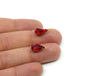 Drop Crystal, 10 Light Siam Swarovski Crystal Drop With Raw Brass Prong Setting 13x8mm Y219