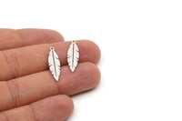 Silver Feather Charm, 12 Antique Silver Plated Brass Feather Charms With 1 Loop, Findings (25x7x0.60mm) SMP0441 Y208