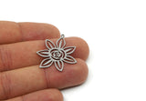 Steel Flower Charm, 6 Stainless Steel Flower Shaped Charms With 1 Loop, Charm Pendants (30x27x0.80mm) SMP3064