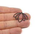 Black Flower Charm, 4 Oxidized Black Brass Lotus Flower Charms With 1 Loop, Findings (28x32.5x0.80mm) SMP0623 SY0362