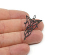 Black Flower Charm, 4 Oxidized Black Brass Flower Shape Charms With 1 Loop, Charm Pendants (42x23x0.60mm) SMP0430 SY0401