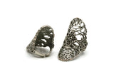Silver Ring, Antique Silver Plated Brass Adjustable Flower Ring H0329