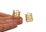 Brass Honeycomb Ring, Raw Brass Adjustable Honeycomb Rings N0014