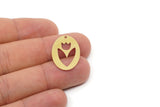 Brass Flower Charm, 6 Raw Brass Tulip Charms With 1 Hole, Oval Shaped Charms, Earring Findings (25x17x0.60mm) SMP2719