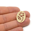 Brass Flower Charm, 6 Raw Brass Flower Charms With 1 Hole, Oval Charms, Earring Findings (30x19x0.60mm) SMP2766