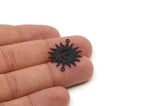 Black Sun Charm, 6 Oxidized Black Brass Crescent Moon And Star Connectors With 2 Loops, Charm Pendants (26x22x0.60mm) A3170