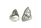 Silver Leaf Ring, Antique Silver Plated Brass Adjustable Leaf Rings N0030 H0503