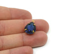 Drop Crystal Charm, 4 Sapphire Swarovski Crystal Drop With Raw Brass Prong Setting (18x13mm) D1732